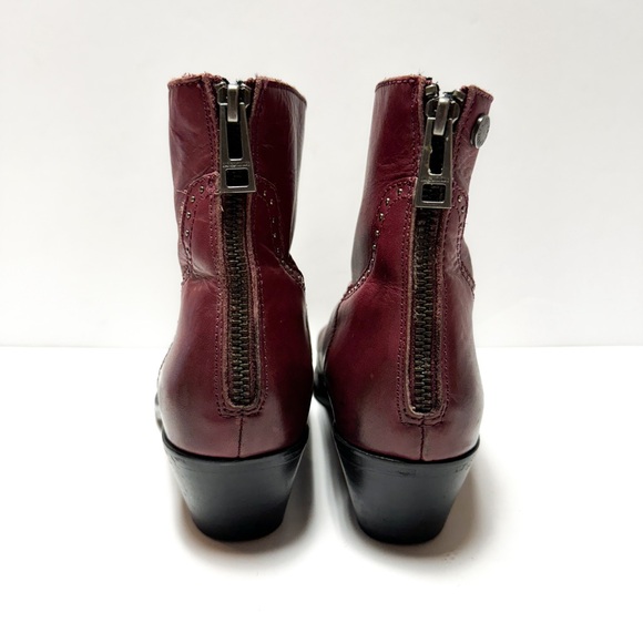 Zadig & Voltaire Red Leather Back Zip Ankle Boots - Picture 5 of 8